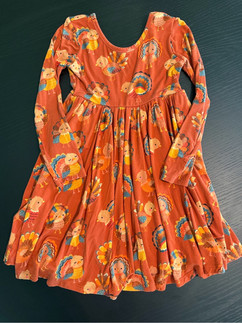 Little Sleepies Rust Orange Turkey Print Long-Sleeve Dress